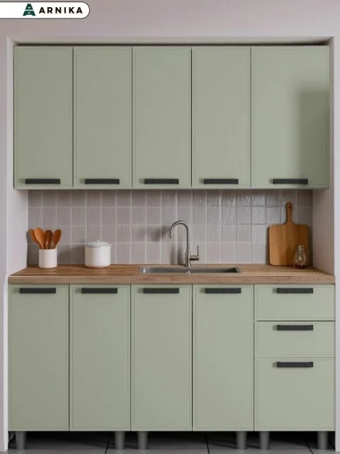 ARNIKA Кухонный гарнитур 1,6м со стлешницей Фисташка/Фисташка, скоба черный, сонома